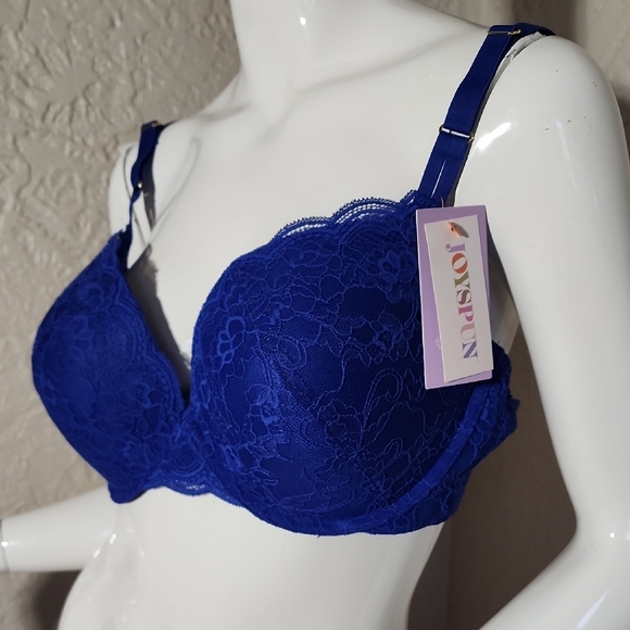 Blue Lace Full-Coverage Bra with Adjustable Straps - Picture 5 of 8